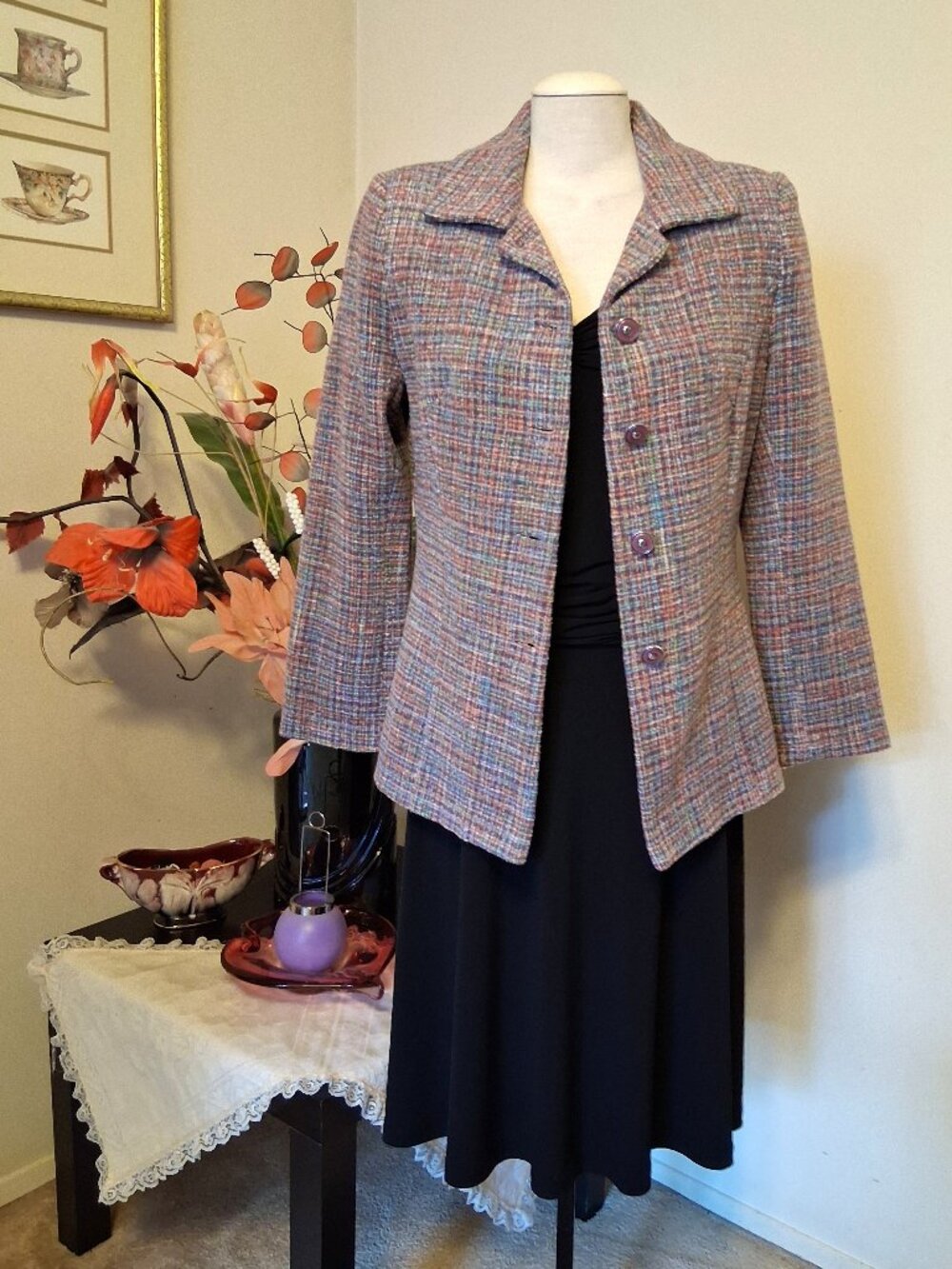Cotton Blend Purple Lined Blazer Jacket Wrinkle Resistant Tailored Blazers Women